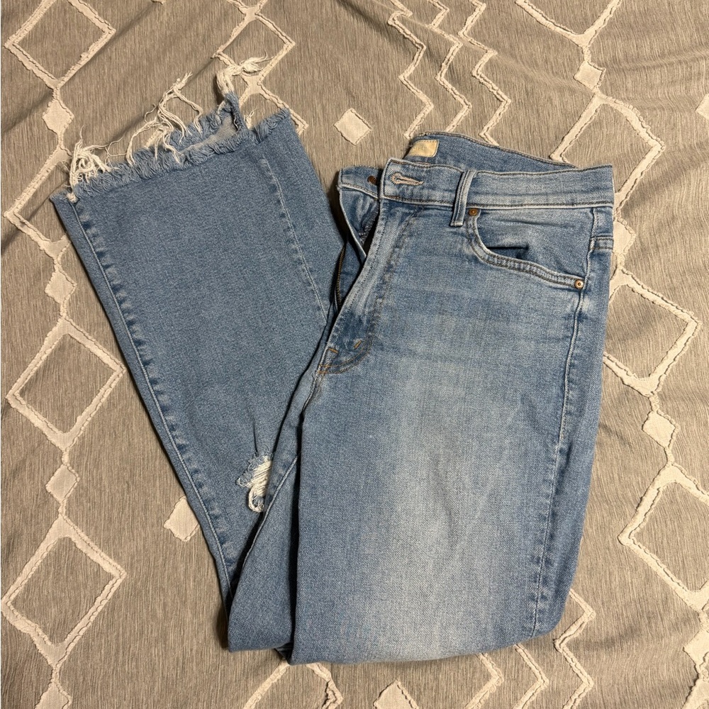 MOTHER Light Blue Distressed Frayed Hem Jeans